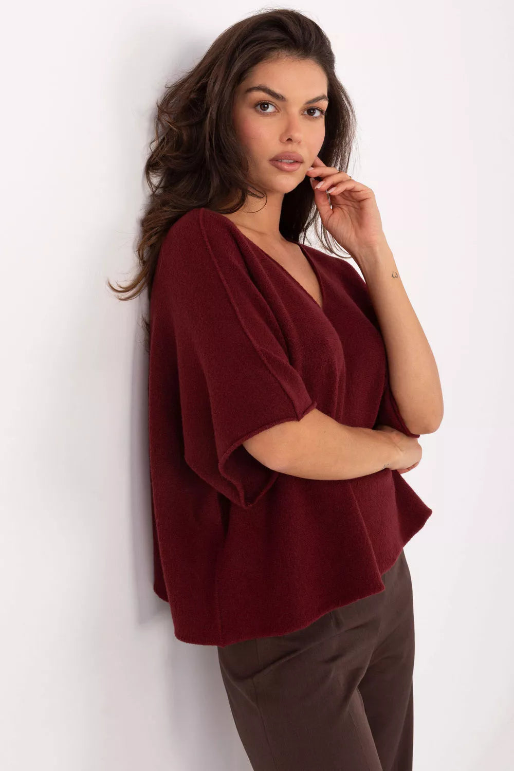 Megztinis trumpomis rankovėmis, modelis 216680 Italy Moda