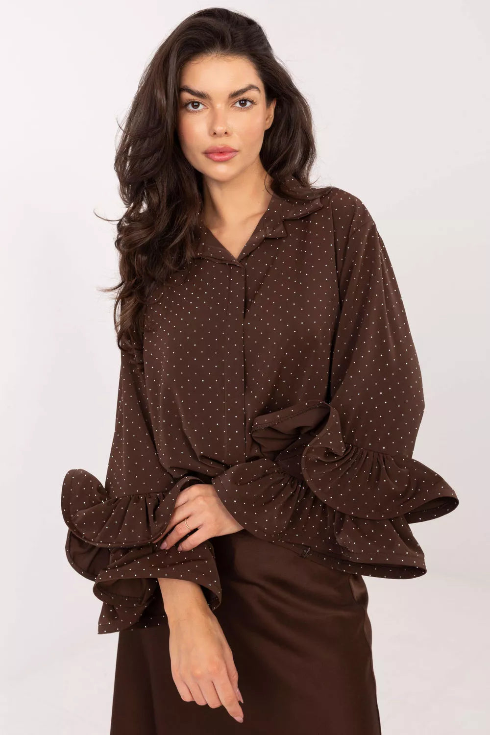 Ilga apykaklė marškiniai, modelis 222149 Italy Moda