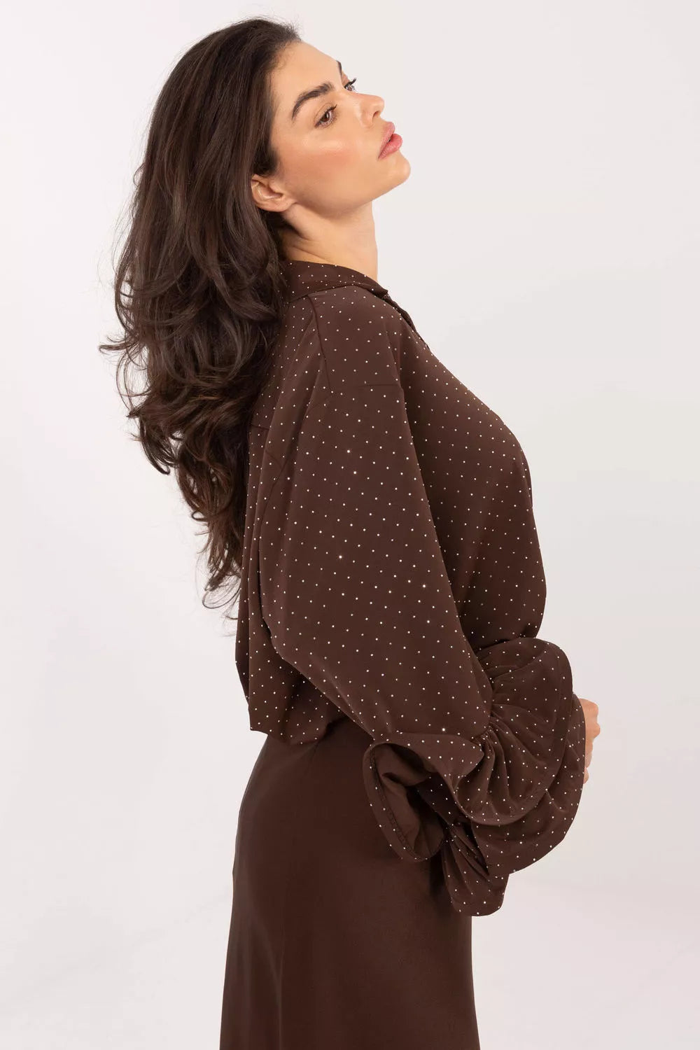 Ilga apykaklė marškiniai, modelis 222149 Italy Moda