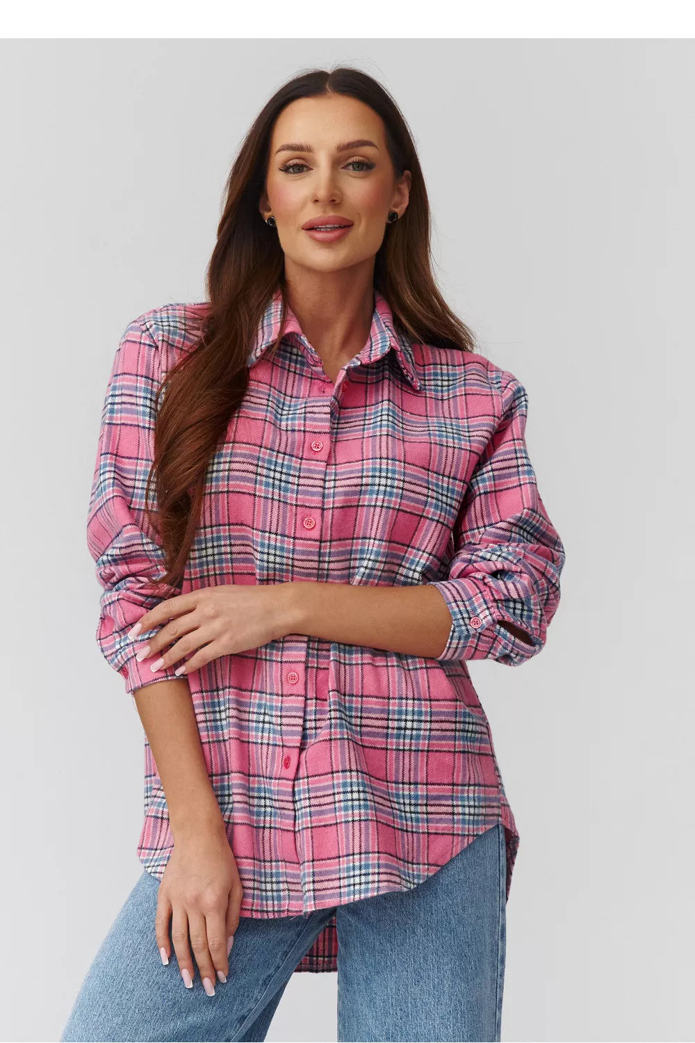 Ilga apykaklė marškiniai modelis 224091 Makadamia