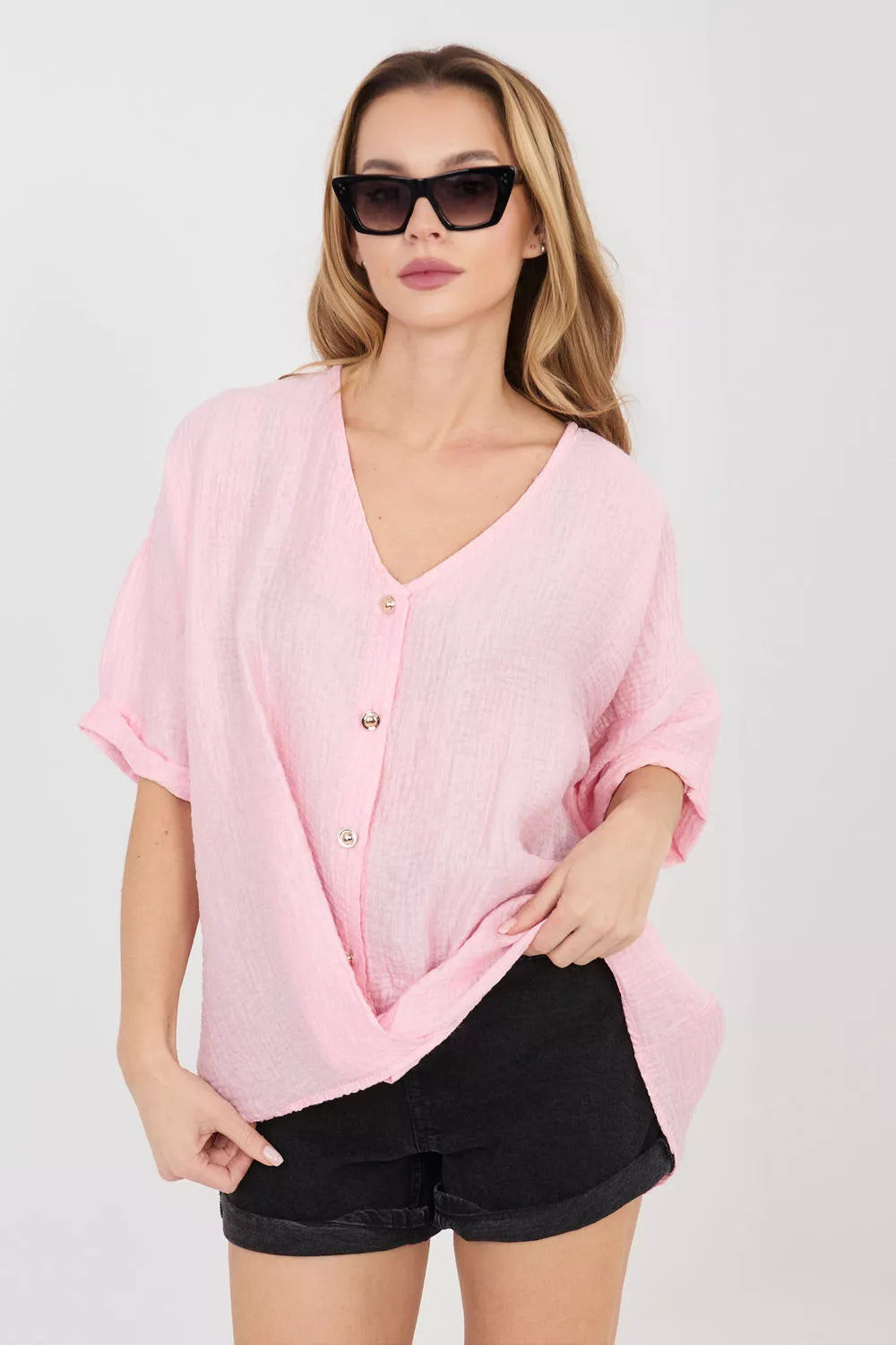 Trumpių rankovių marškiniai, modelis 225510 Italy Moda